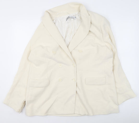 Zara Women Ivory Double-Breasted Blazer Jacket Size 18