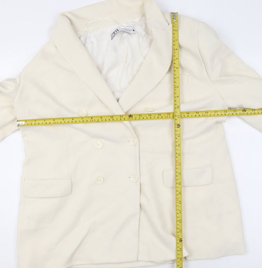 Zara Women Ivory Double-Breasted Blazer Jacket Size 18