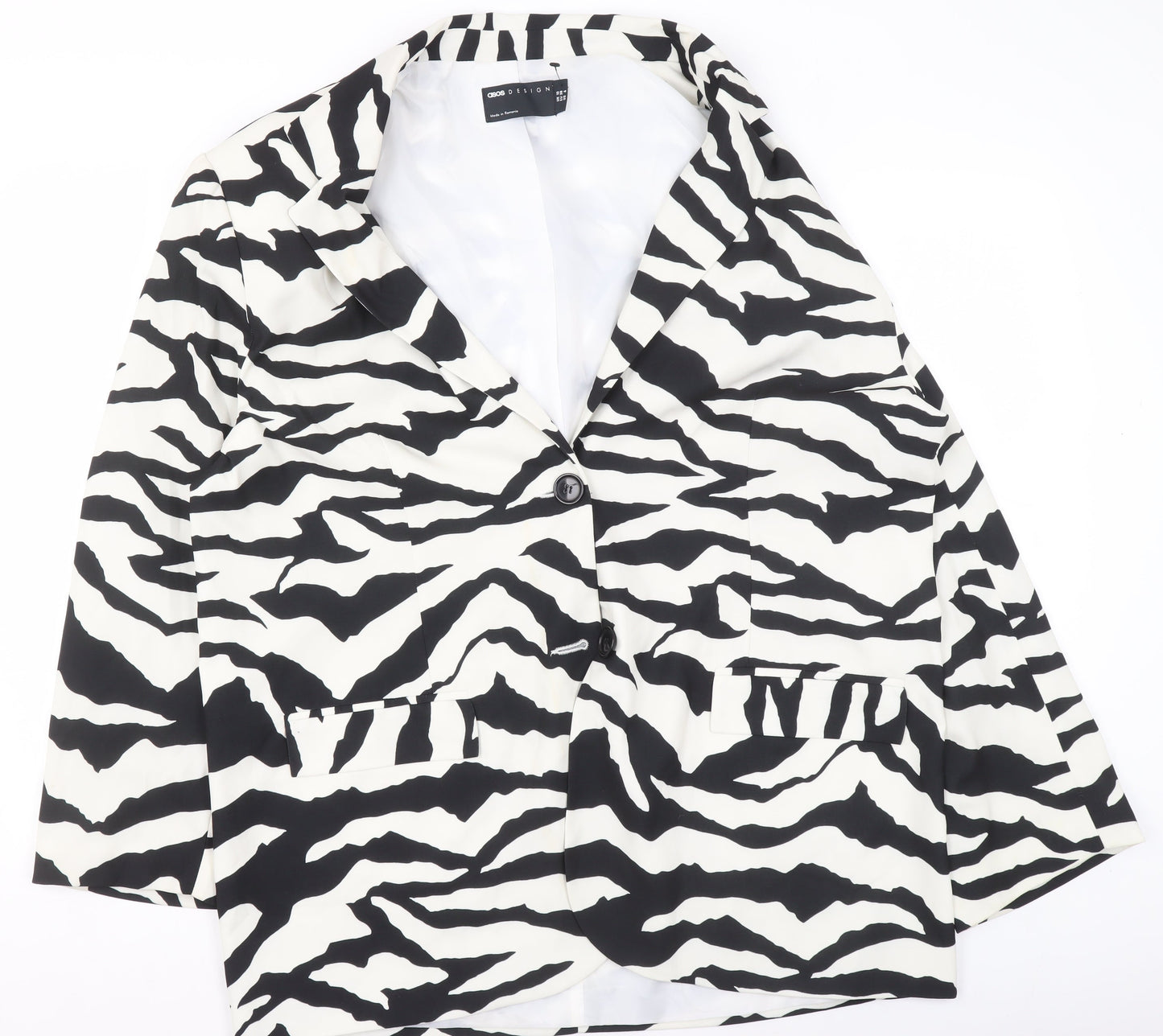 ASOS DESIGN Women’s Zebra Print Black White Blazer UK 10 Regular Fit