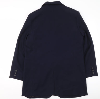 Zara Women Blue Size 12 Regular Fit Blazer Two-Button Wool Look Suit Jacket