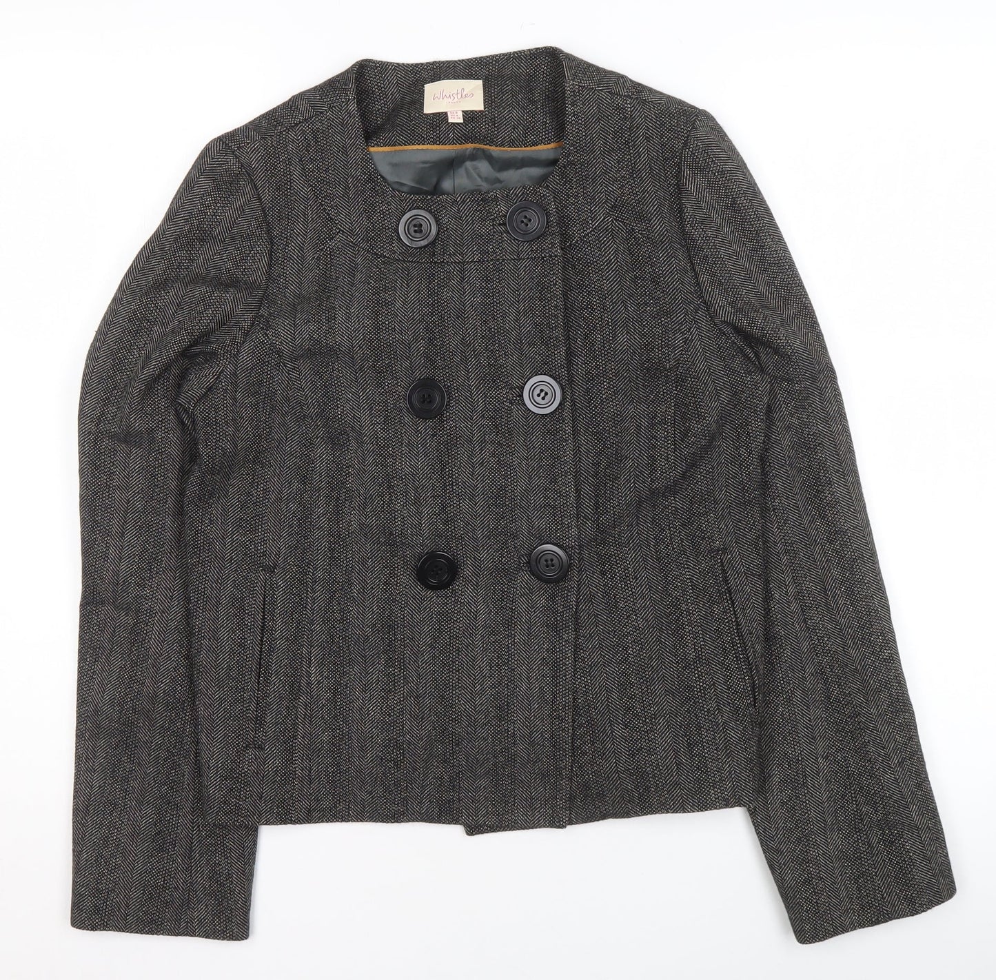 Whistles Women Grey Wool Blend Double-Breasted Suit Jacket UK 8