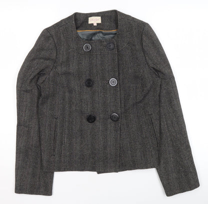 Whistles Women Grey Wool Blend Double-Breasted Suit Jacket UK 8