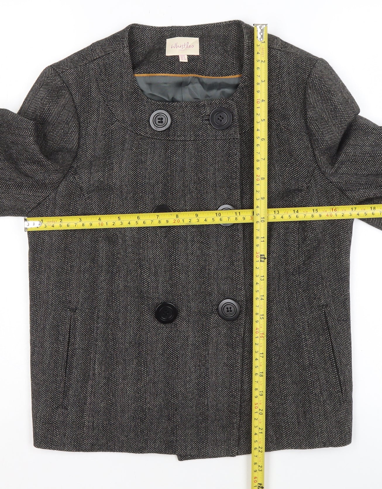 Whistles Women Grey Wool Blend Double-Breasted Suit Jacket UK 8