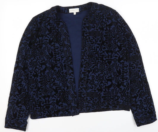 Apricot Womens Blue Velvet Floral Open Jacket Size 12
