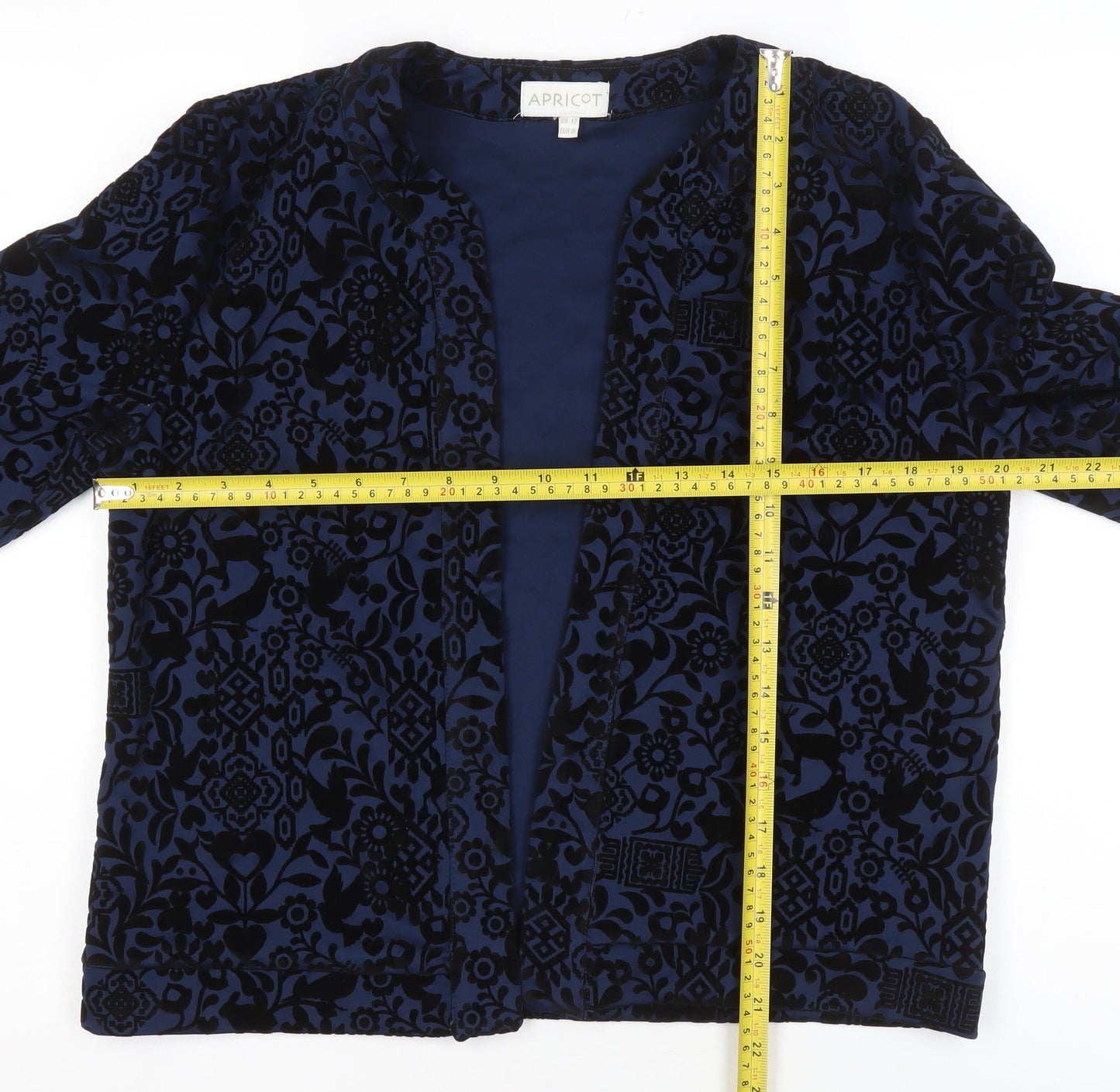 Apricot Womens Blue Velvet Floral Open Jacket Size 12