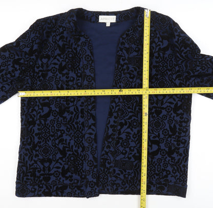 Apricot Womens Blue Velvet Floral Open Jacket Size 12