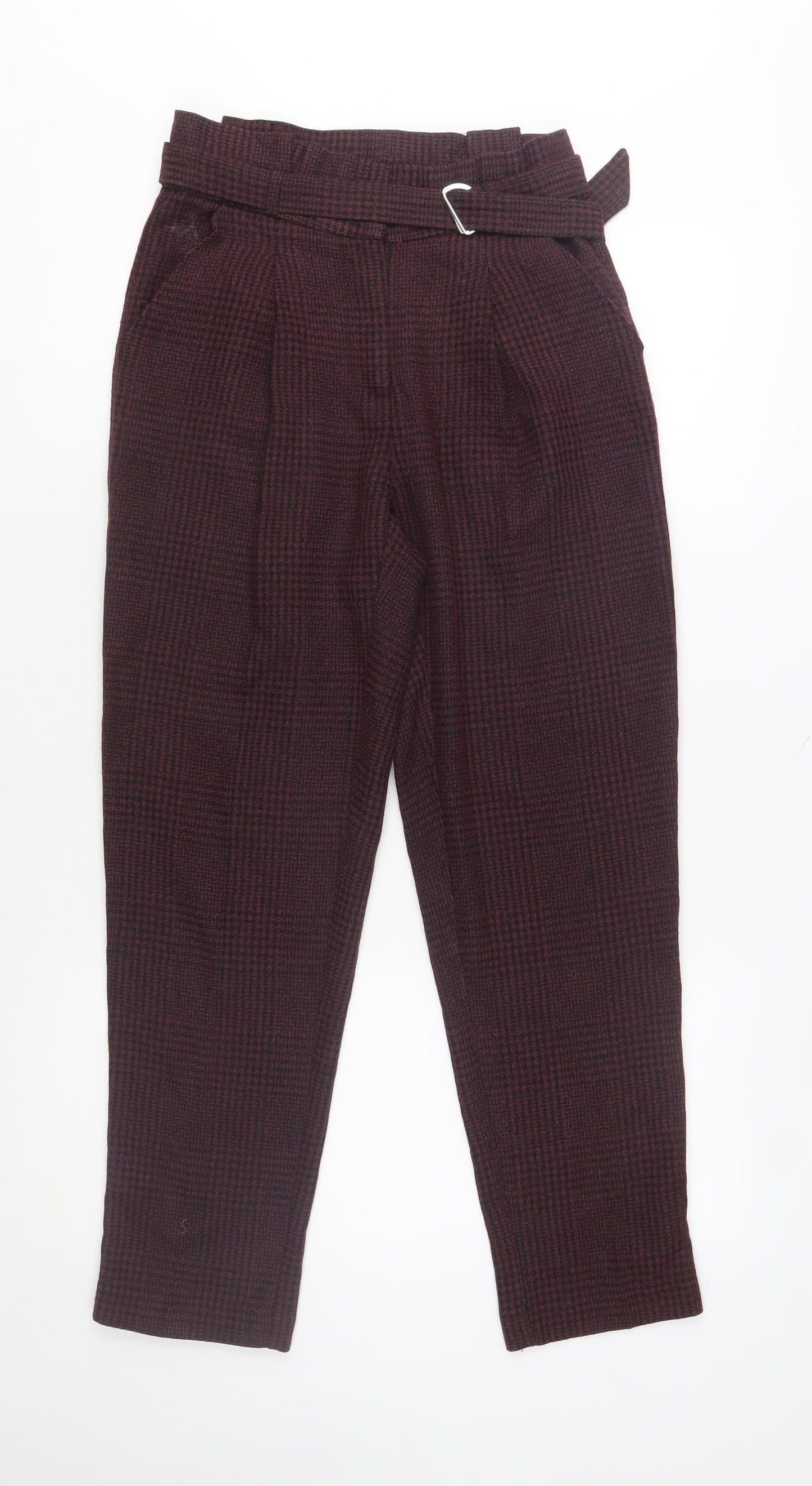 New Look Womens Brown Check High Waist Paperbag Trousers Size 8