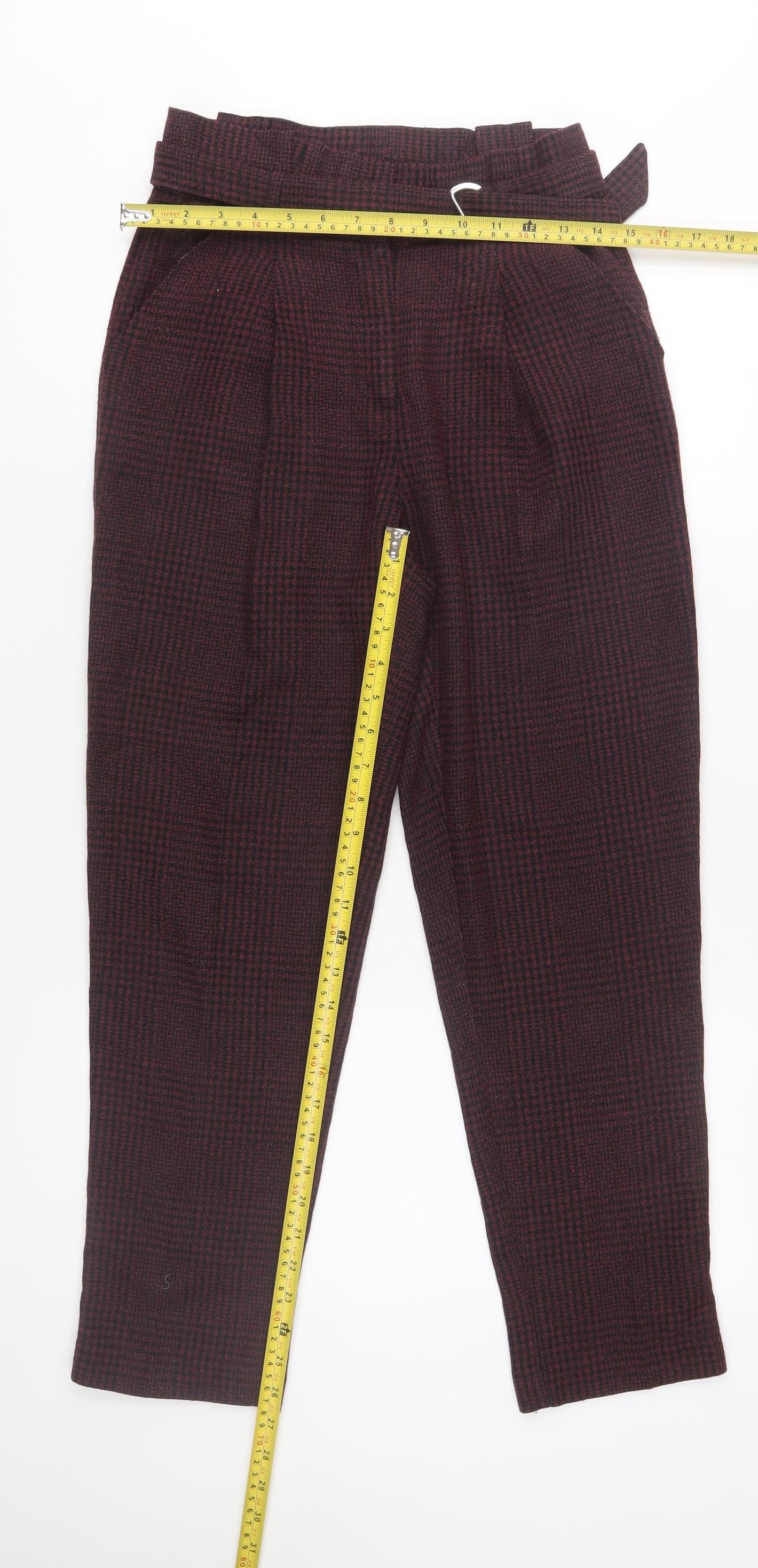 New Look Womens Brown Check High Waist Paperbag Trousers Size 8