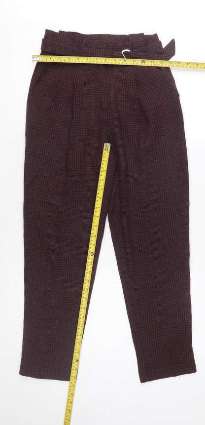 New Look Womens Brown Check High Waist Paperbag Trousers Size 8