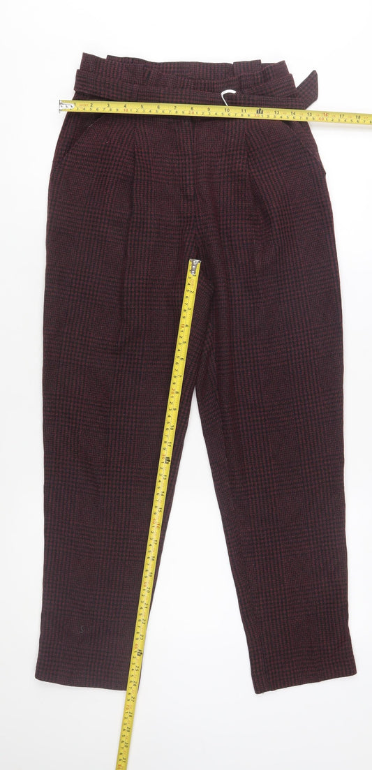 New Look Womens Brown Check High Waist Paperbag Trousers Size 8
