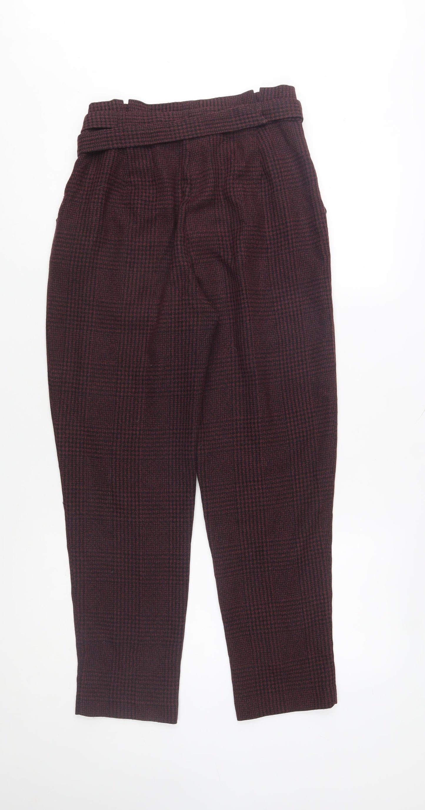 New Look Womens Brown Check High Waist Paperbag Trousers Size 8