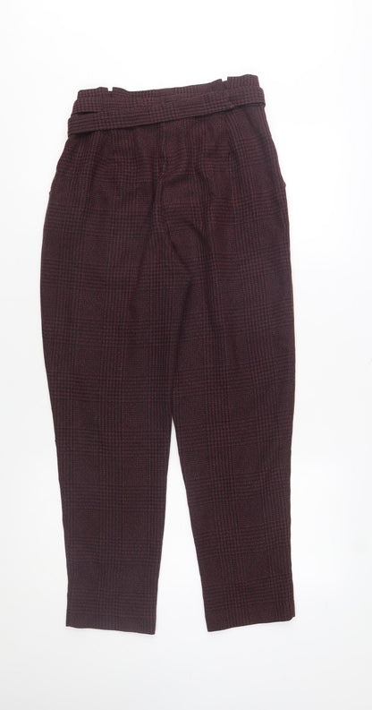 New Look Womens Brown Check High Waist Paperbag Trousers Size 8