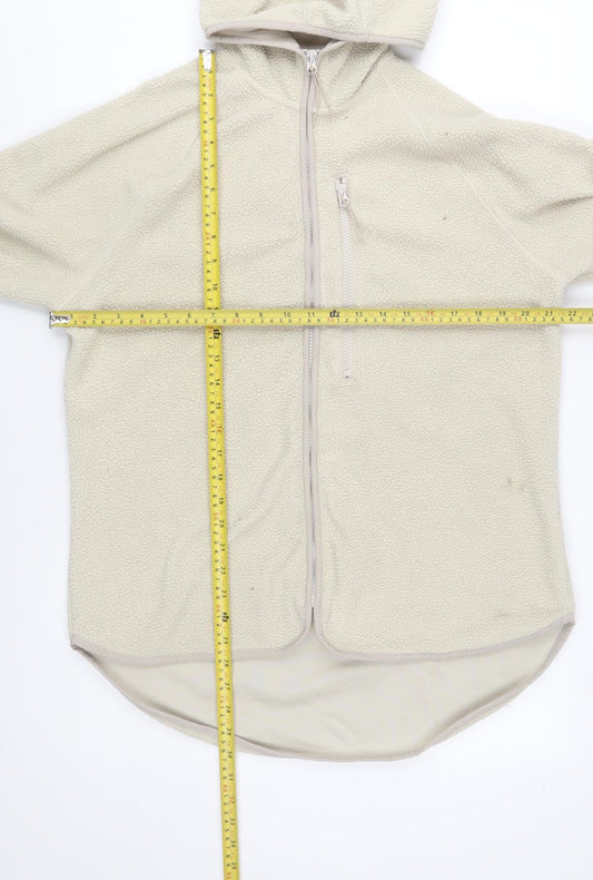 H&M Women Beige Hooded Fleece Activewear Jacket Size 12