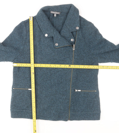 Laura Ashley Women's Blue Wool Blend Biker Jacket UK 12