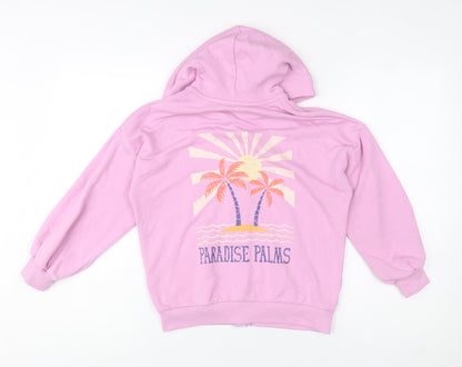 Marks and Spencer Girls Pink Full Zip Hoodie 9-10 Years Paradise Palms Embroidered