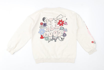 Marks and Spencer Girls Beige Graphic Sweatshirt 13-14 Years Crew Neck