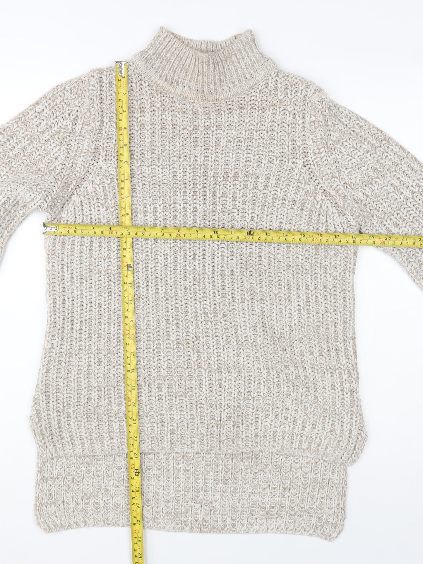 Brave Soul Womens Beige Chunky Knit Roll Neck Jumper Size 12