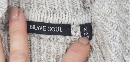 Brave Soul Womens Beige Chunky Knit Roll Neck Jumper Size 12