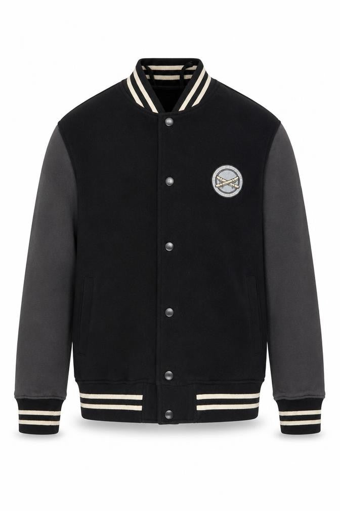 Front view of Uniqlo boys’ black varsity jacket 11-12 years cotton blend button casual