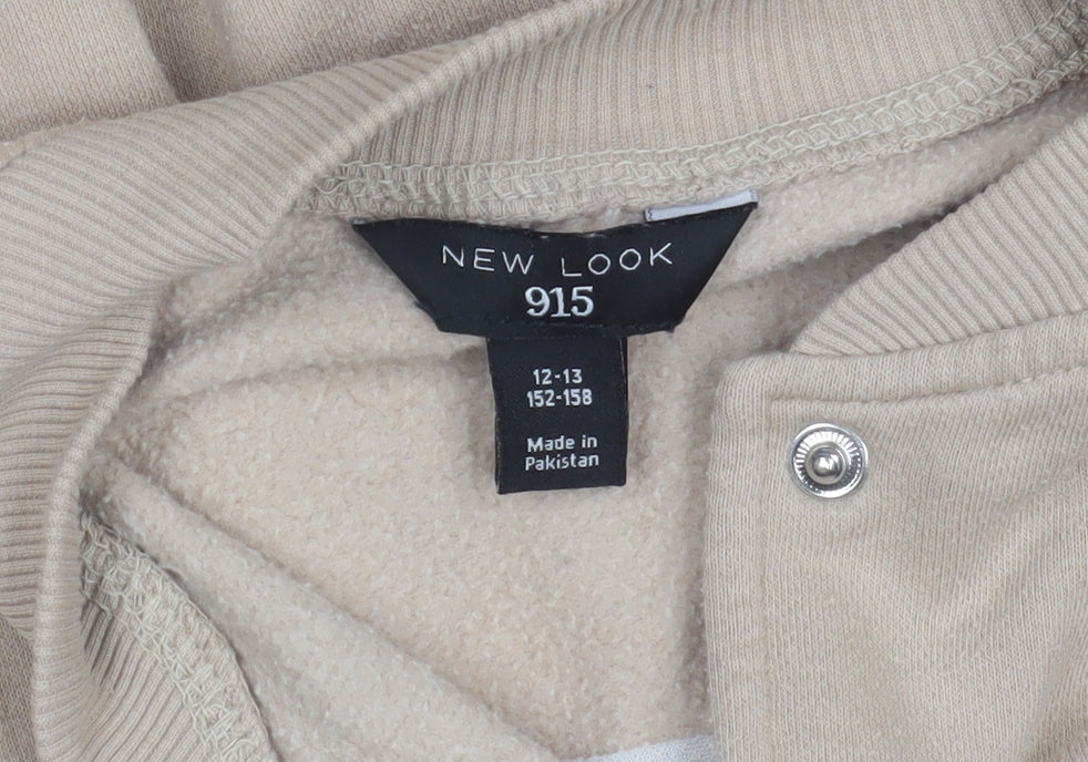 New Look Girls Beige Varsity Jacket 915 Age 12-13 Snap Button Casual