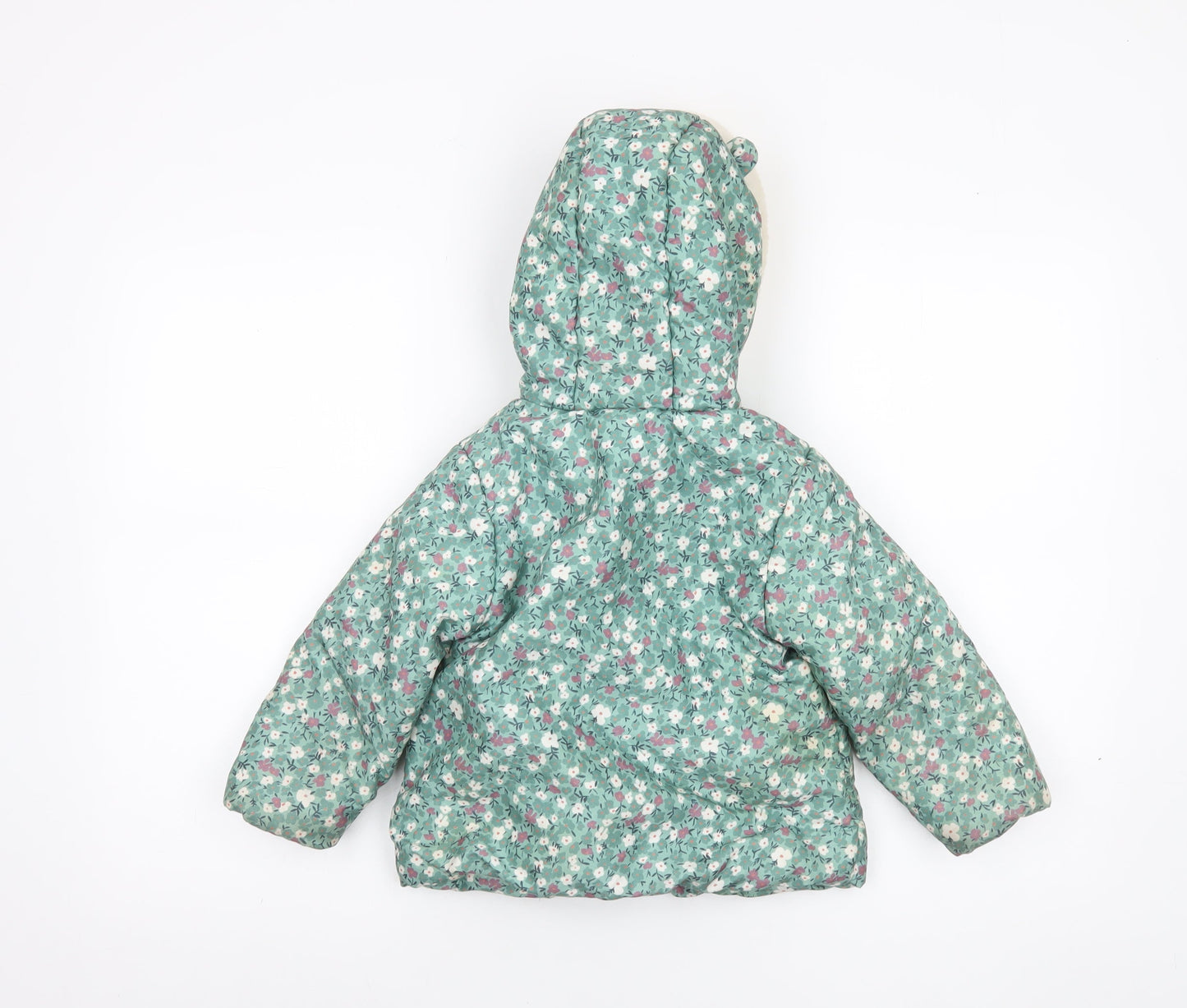 John Lewis Girls Green Floral Hooded Puffer Coat 3-4 Years