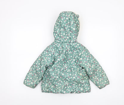 John Lewis Girls Green Floral Hooded Puffer Coat 3-4 Years