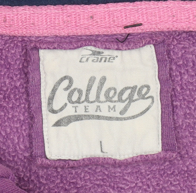 Crane College Team Womens Purple L Henley Hoodie Athletic Style