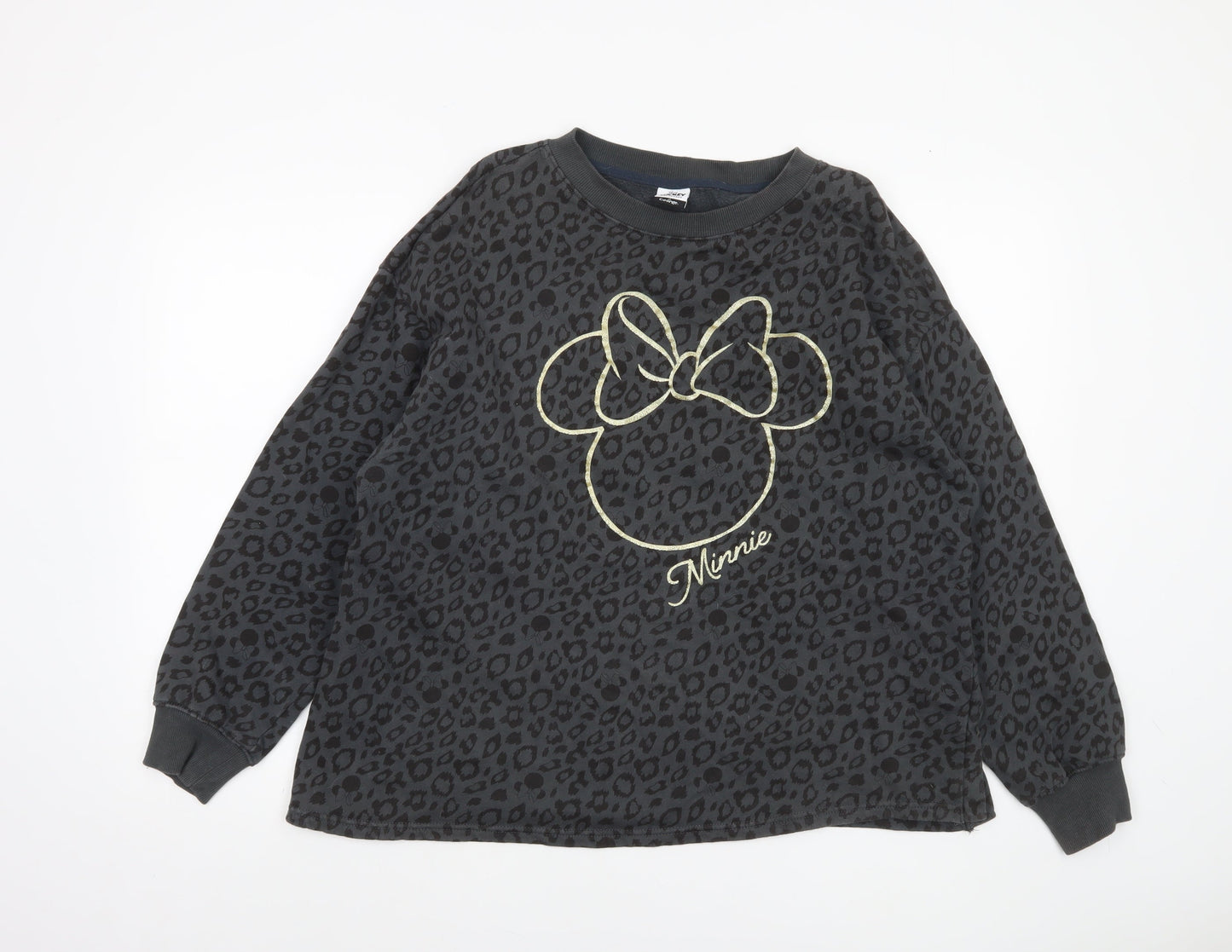 George Disney Minnie Mouse Black Leopard Print Sweatshirt Women L 16-18
