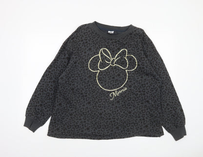 George Disney Minnie Mouse Black Leopard Print Sweatshirt Women L 16-18