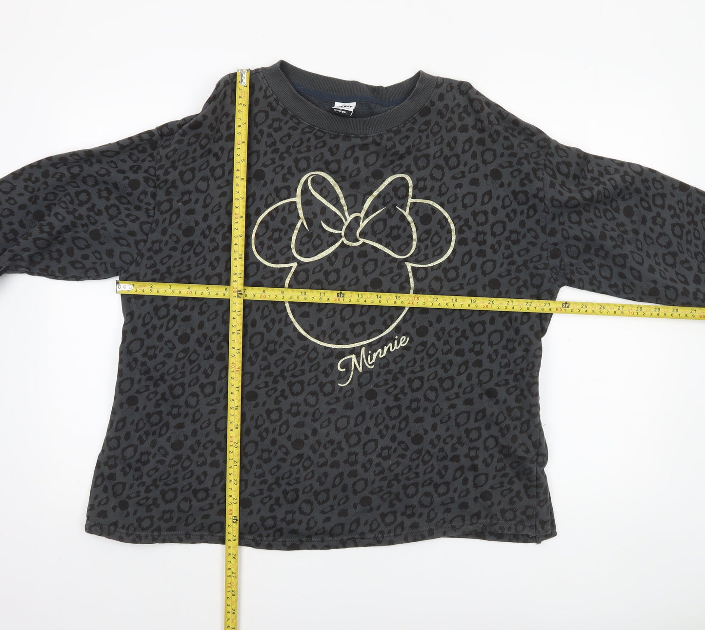George Disney Minnie Mouse Black Leopard Print Sweatshirt Women L 16-18