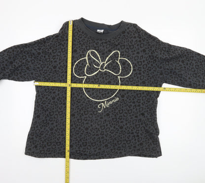 George Disney Minnie Mouse Black Leopard Print Sweatshirt Women L 16-18