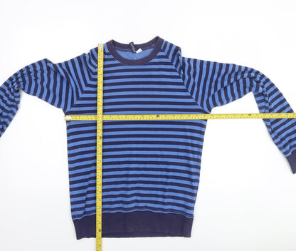 Divided by H&M Women Blue Striped Cotton Pullover Sweatshirt Size S