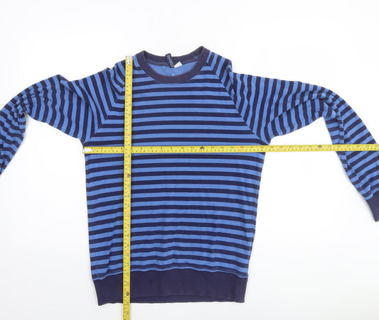 Divided by H&M Women Blue Striped Cotton Pullover Sweatshirt Size S