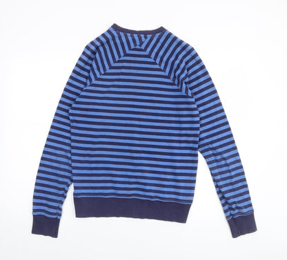 Divided by H&M Women Blue Striped Cotton Pullover Sweatshirt Size S