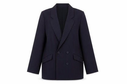 Front view of Nine by Savannah Miller Women’s Navy Pinstripe Double-Breasted Blazer, size UK 14
