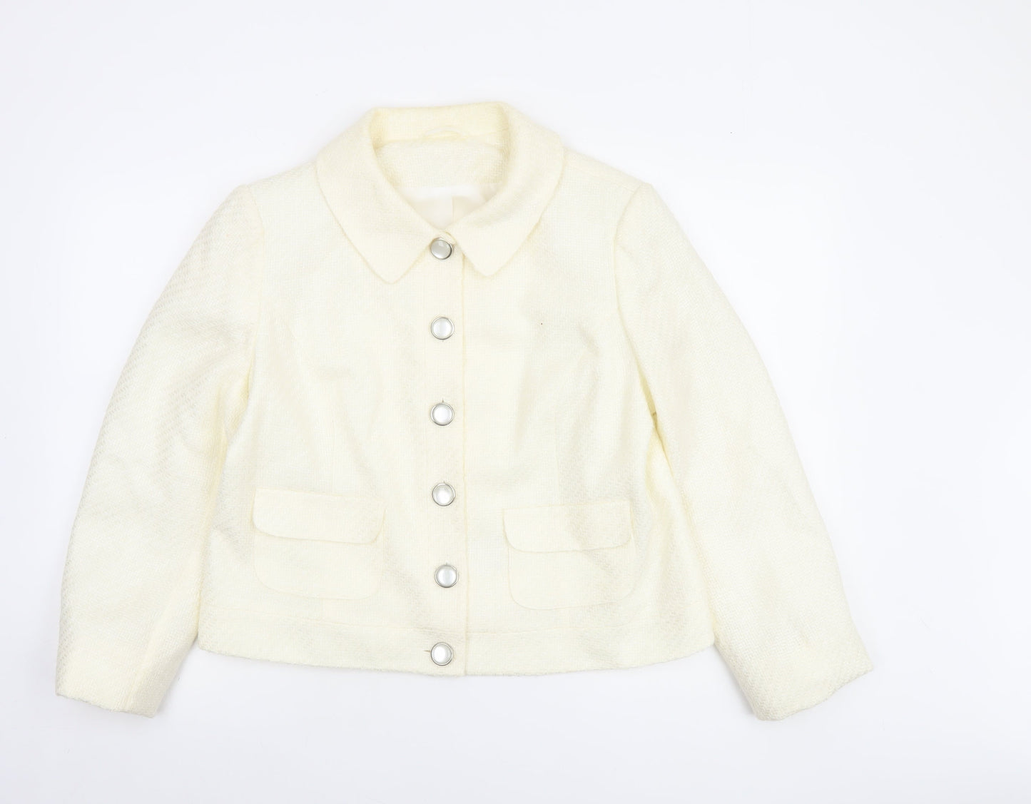 F&F Women Ivory Tweed Button Up Blazer Jacket Size 18