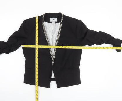 H&M Women Black Beaded Trim Blazer Jacket Size 10 Regular Fit