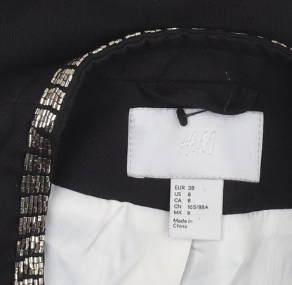 H&M Women Black Beaded Trim Blazer Jacket Size 10 Regular Fit