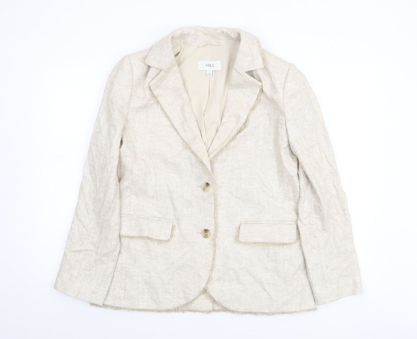 Marks and Spencer Women Beige Linen Blend Regular Fit Blazer Size 10