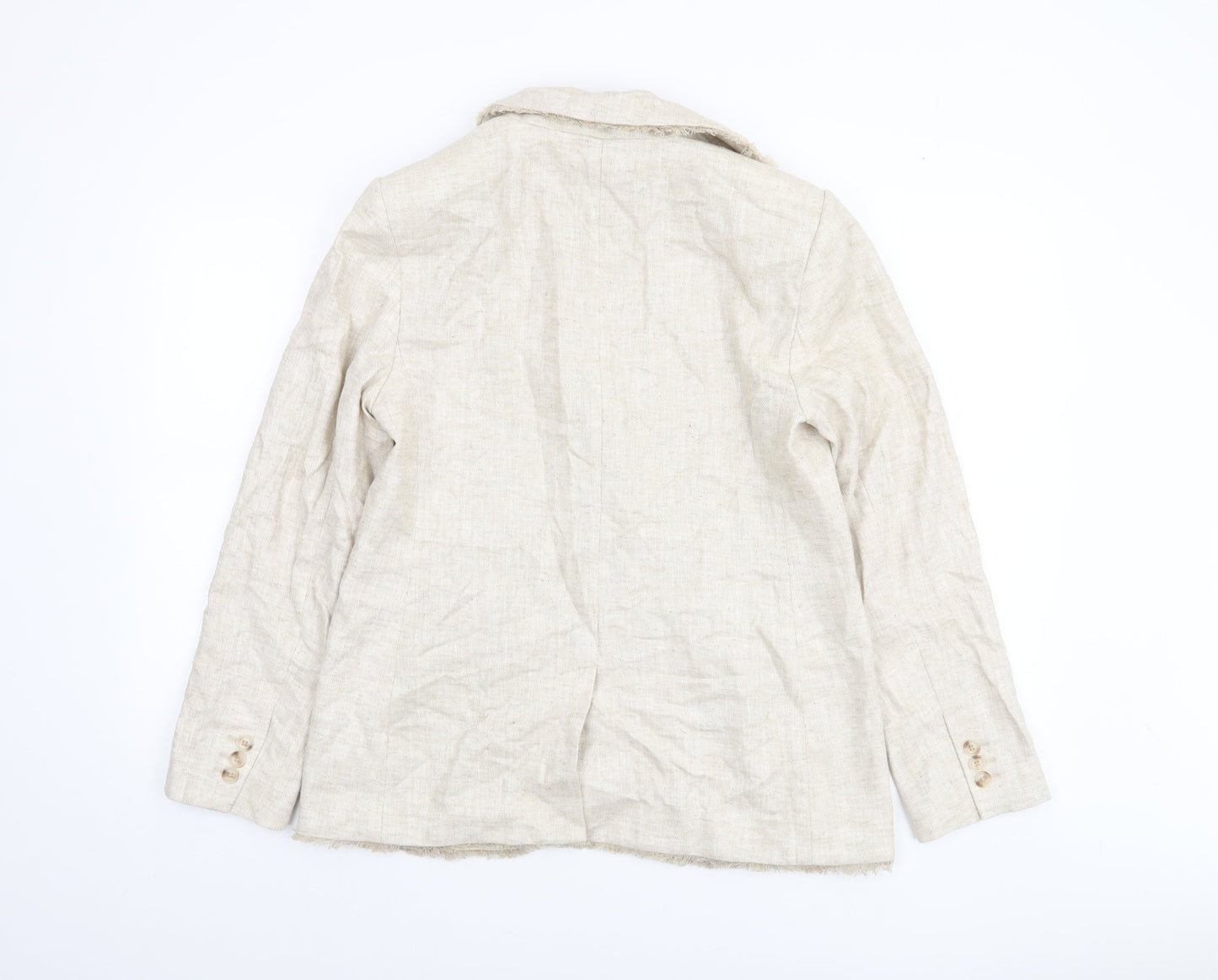 Marks and Spencer Women Beige Linen Blend Regular Fit Blazer Size 10