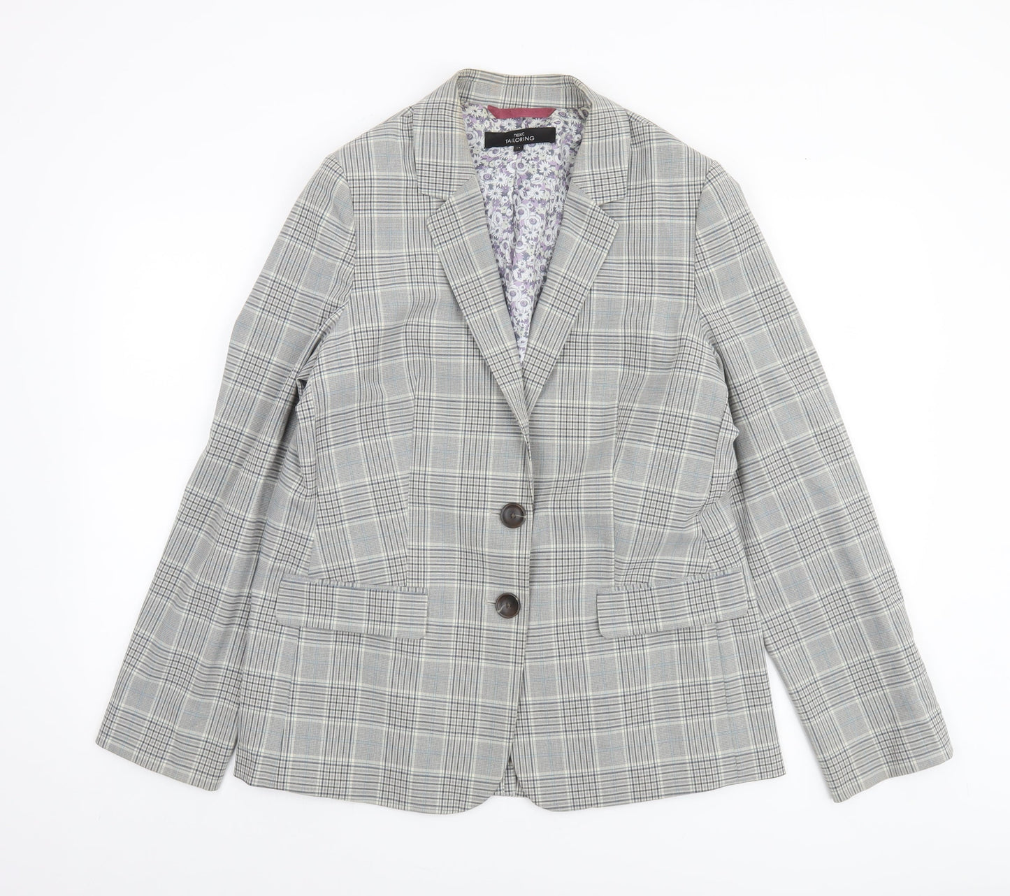 Next Women Grey Check Single-Breasted Blazer Size 14