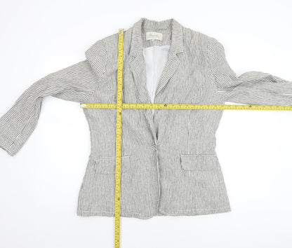 Peacocks Women Grey Striped Linen Blend Blazer Size 14 Regular Fit