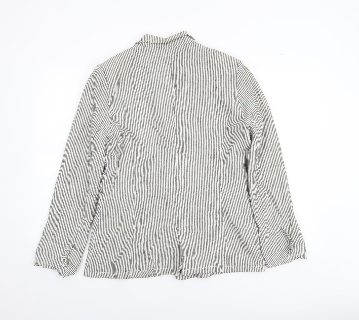 Peacocks Women Grey Striped Linen Blend Blazer Size 14 Regular Fit