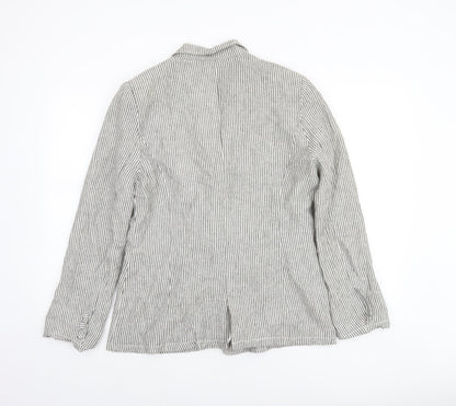 Peacocks Women Grey Striped Linen Blend Blazer Size 14 Regular Fit