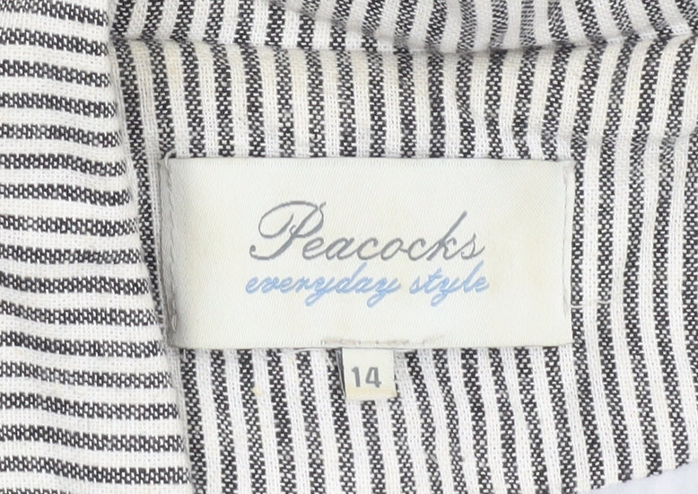 Peacocks Women Grey Striped Linen Blend Blazer Size 14 Regular Fit