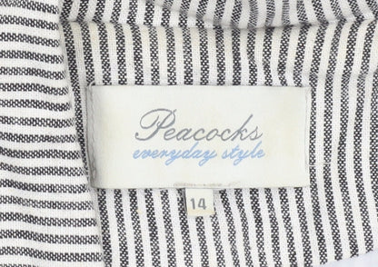 Peacocks Women Grey Striped Linen Blend Blazer Size 14 Regular Fit