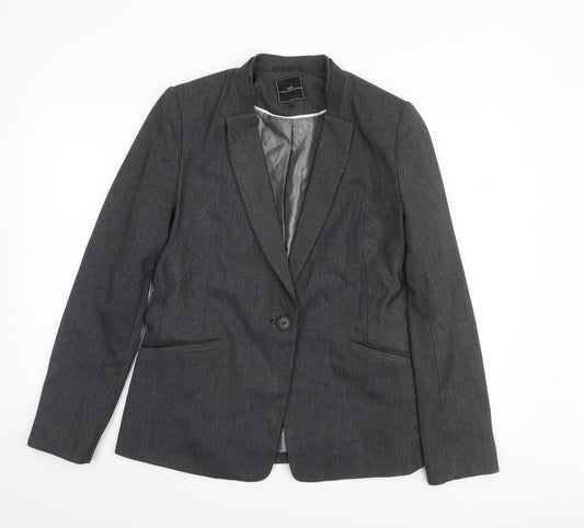 Next Women Grey Pinstripe Single-Breasted Blazer UK 14 Classic Fit