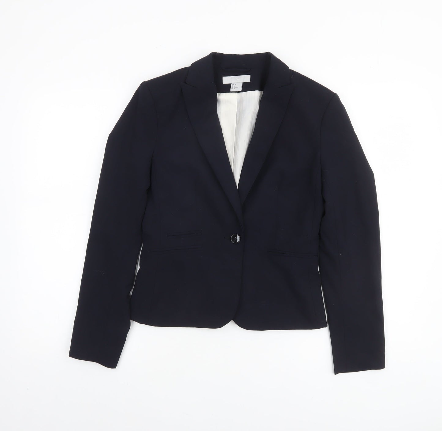 H&M Women's Navy Blue Blazer Size 8 Slim Fit Tailored Jacket