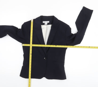 H&M Women's Navy Blue Blazer Size 8 Slim Fit Tailored Jacket