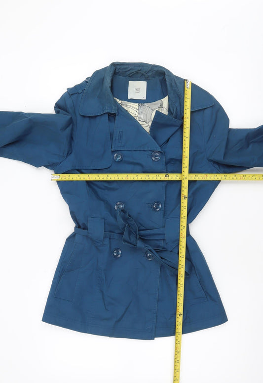 TU Women’s Blue Cotton Trench Coat Size 10 Belted Mid-Length